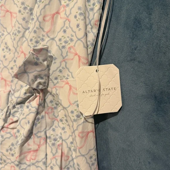 Altar'd State White Dress with Pink Bows and Blue Floral Print - Picture 6 of 7